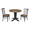 International Concepts 36 in. Solid Wood Round Top Pedestal Dining Table with 2 Chairs in Hickory/Washed Coal K45-36RT-23B-C617-2 - alternate 1